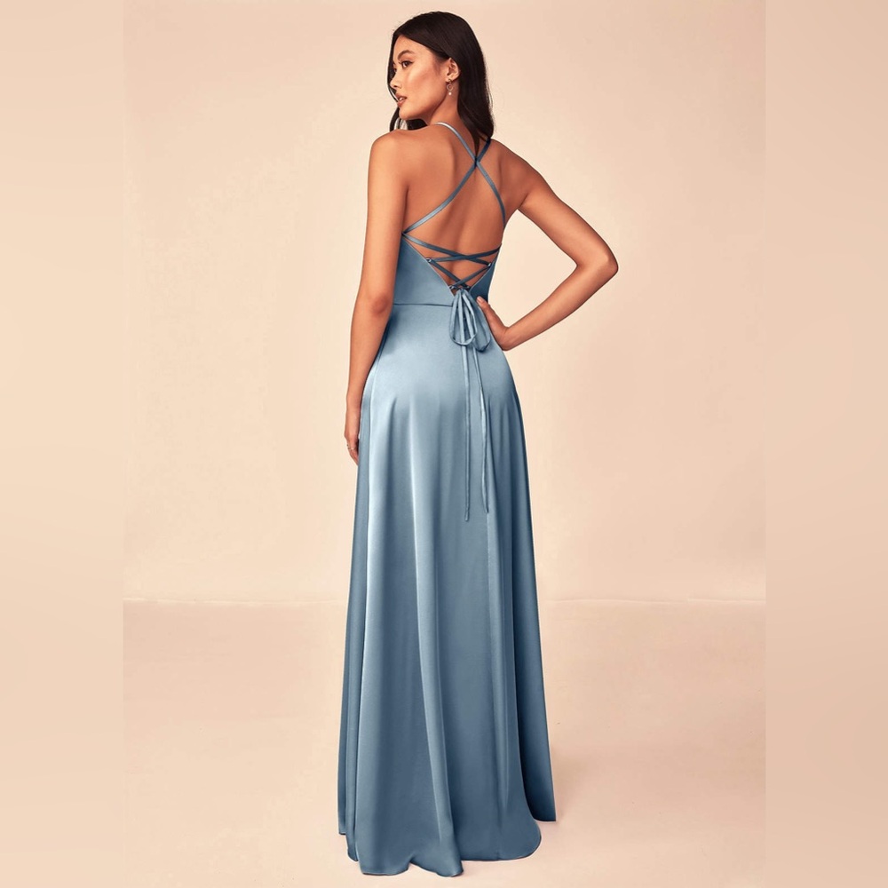 Azazie Mei Bridesmaid Dress in Dusty Blue Size 4
